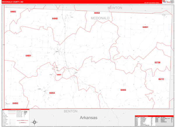 McDonald County Digital Map Red Line Style