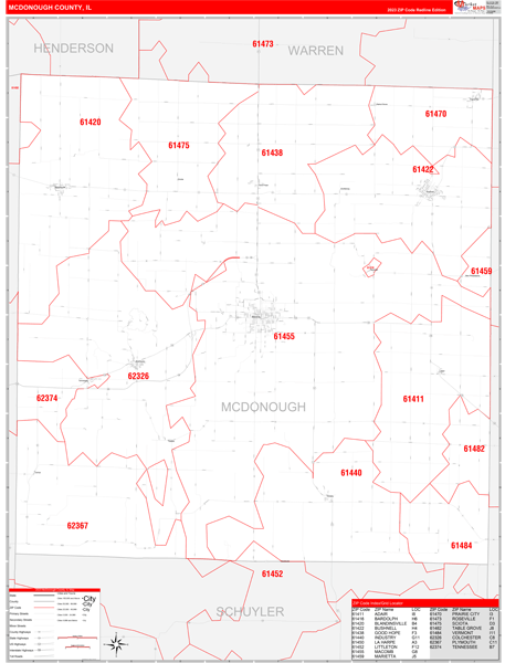McDonough County, IL Wall Map Red Line Style