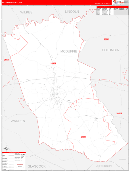 McDuffie County, GA Zip Code Map
