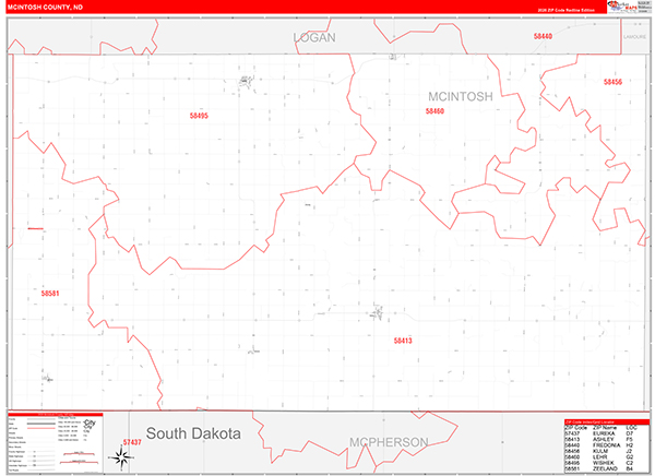 McIntosh County, ND Zip Code Wall Map