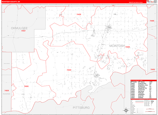 McIntosh County, OK Zip Code Map