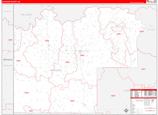 McKenzie County, ND Wall Map Red Line Style