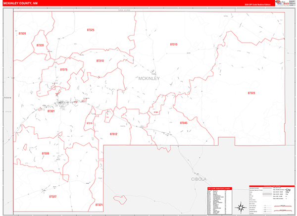 McKinley County, NM Wall Map Red Line Style