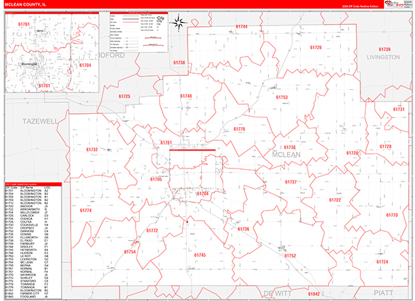 McLean County, IL Carrier Route Wall Map