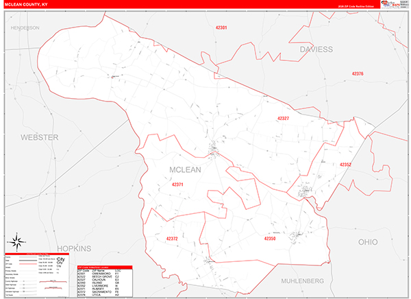 McLean County, KY Wall Map Red Line Style