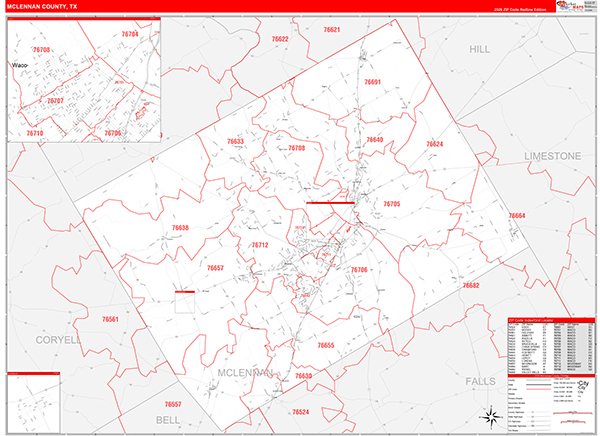 McLennan County, TX Zip Code Wall Map