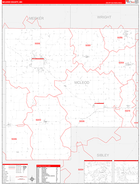 McLeod County, MN Zip Code Map