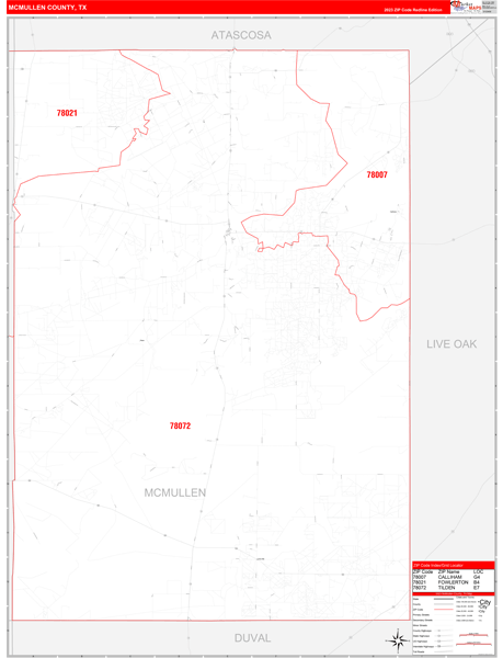 McMullen County, TX Wall Map Red Line Style
