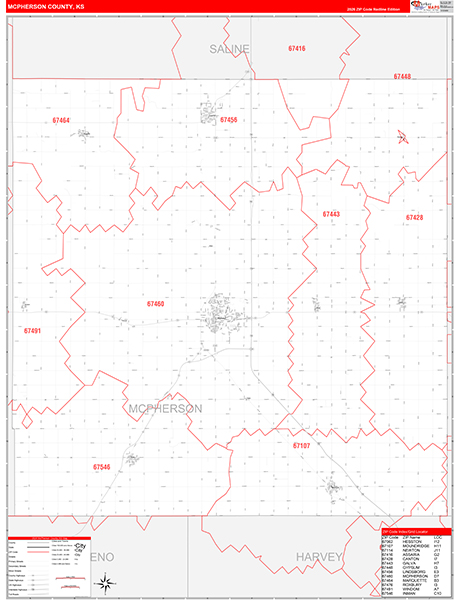 McPherson County, KS Zip Code Map