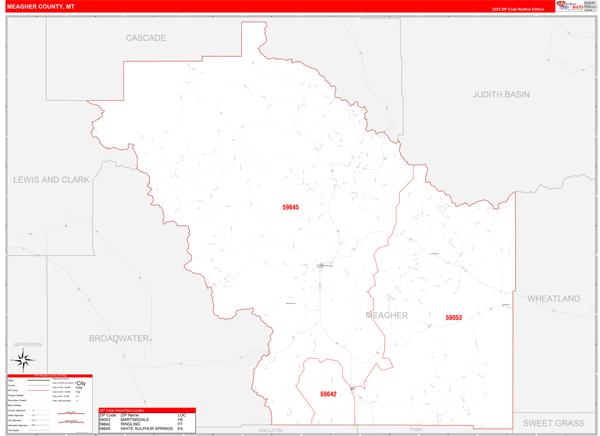 Meagher County, MT Zip Code Wall Map
