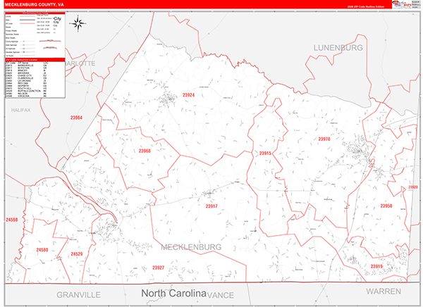 Mecklenburg County, VA Zip Code Map