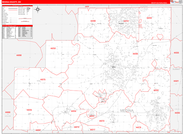Medina County, OH Zip Code Wall Map