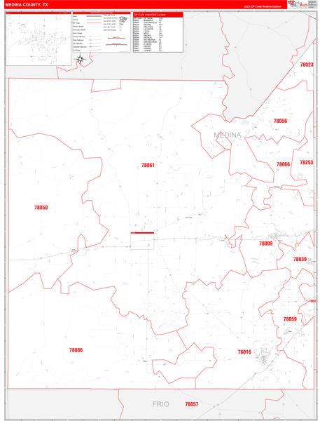 Medina County, TX Wall Map Red Line Style