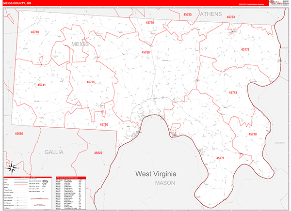 Meigs County, OH Carrier Route Wall Map