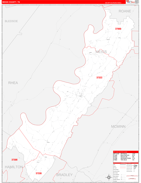 Meigs County, TN Wall Map Red Line Style