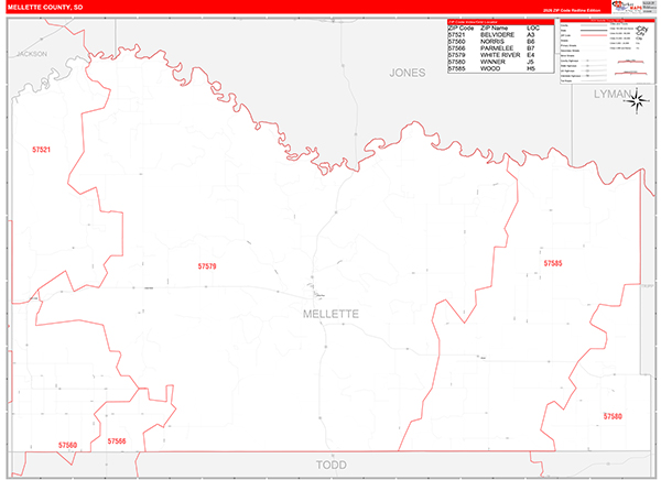 Mellette County, SD Zip Code Map