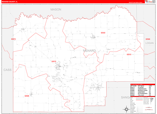 Menard County, IL Wall Map Red Line Style