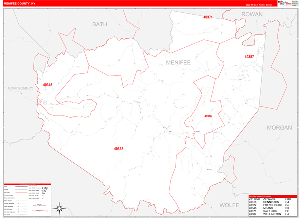 Menifee County, KY Zip Code Map