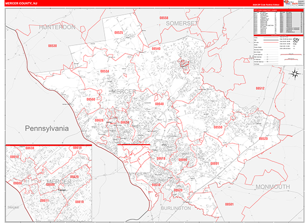 Mercer County, NJ Zip Code Map