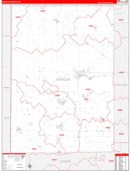 Mercer County, OH Carrier Route Wall Map