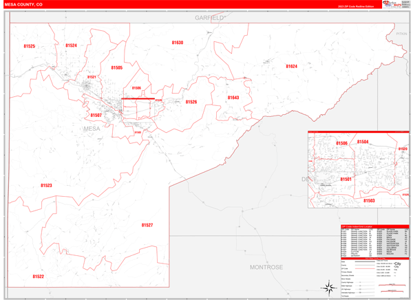 Mesa County Wall Map Red Line Style