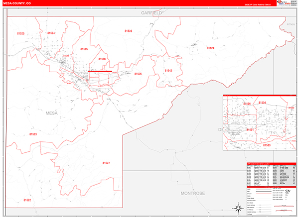 Mesa County, CO Map Red Line Style