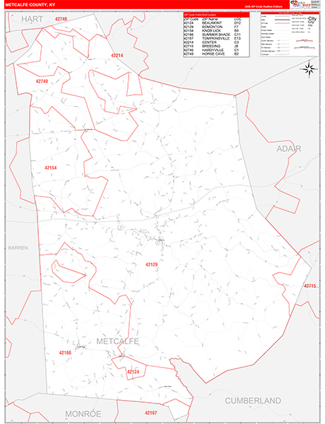 Metcalfe County, KY Zip Code Map