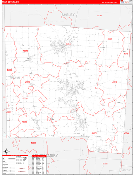 Miami County, OH Carrier Route Wall Map