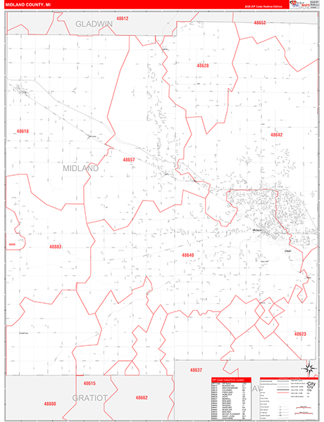 Midland County, MI Carrier Route Wall Map