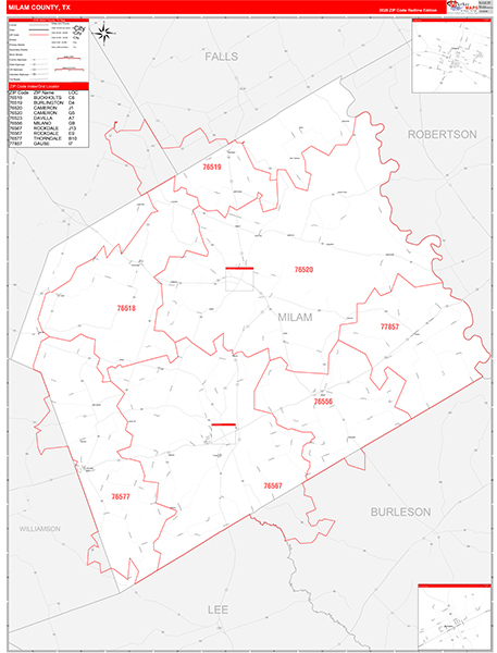 Milam County, TX Zip Code Map