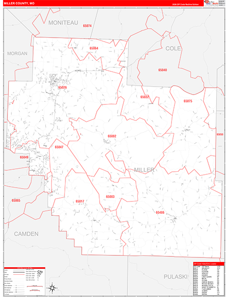 Miller County, MO Map Red Line Style