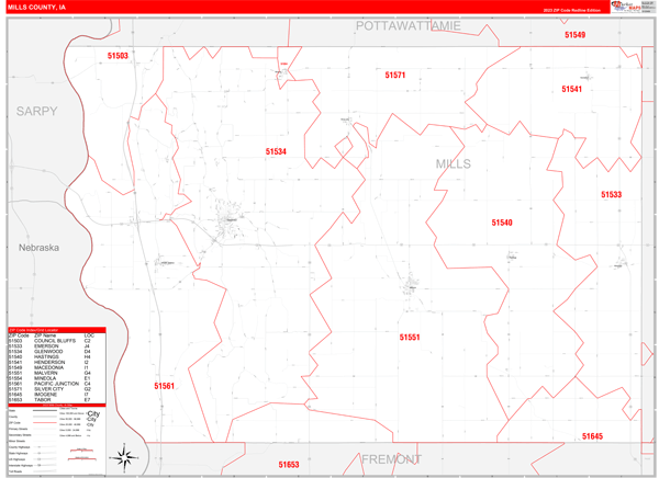 Mills County, IA Zip Code Map