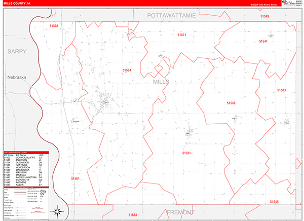 Mills County, IA Zip Code Map