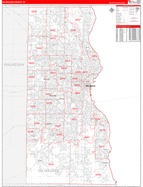 Milwaukee County, WI Zip Code Wall Map