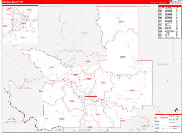 Missoula County, MT Zip Code Wall Map