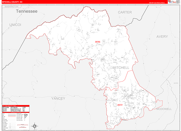 Mitchell County, NC Zip Code Map