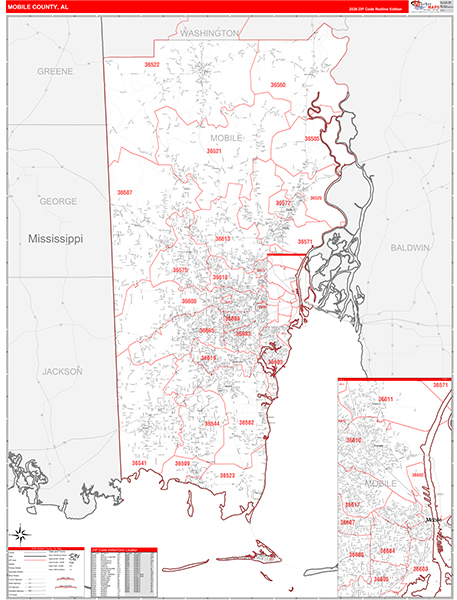 Mobile County, AL Zip Code Map