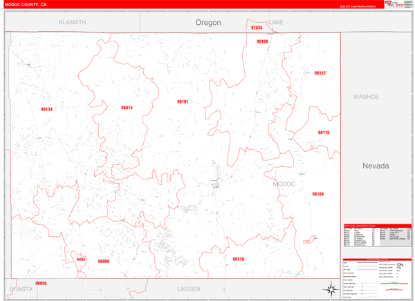 Modoc County Digital Map Red Line Style
