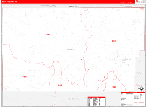 Moffat County Wall Map Red Line Style
