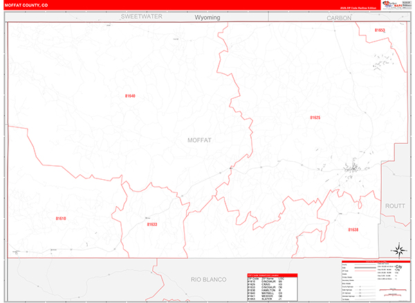 Moffat County, CO Wall Map Red Line Style