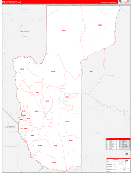 Mohave County Digital Map Red Line Style