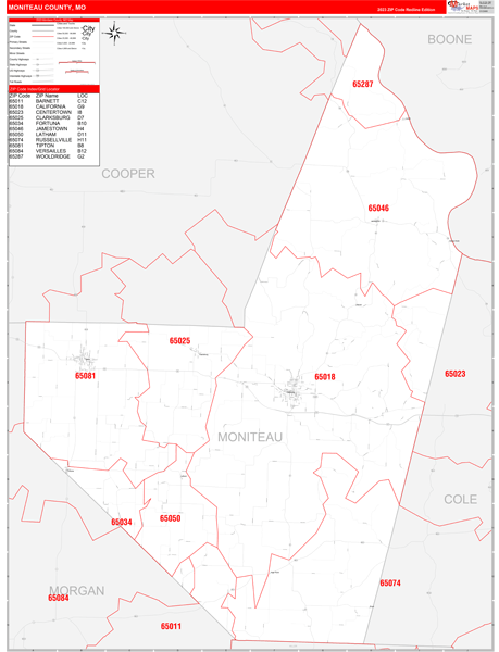 Moniteau County, MO Zip Code Map