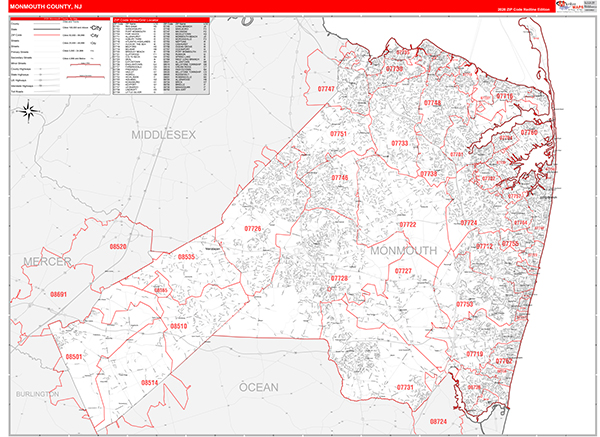Monmouth County, NJ Zip Code Map