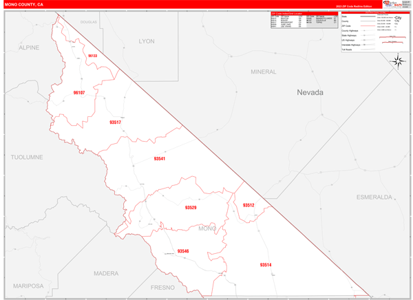 Mono County, CA Zip Code Wall Map