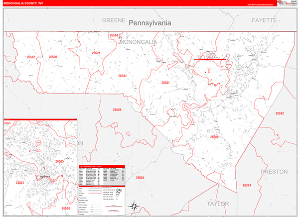 Monongalia County, WV Zip Code Map