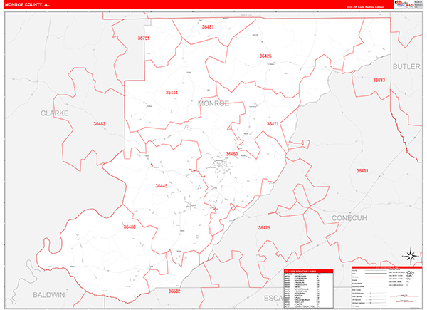 Monroe County, AL Zip Code Map