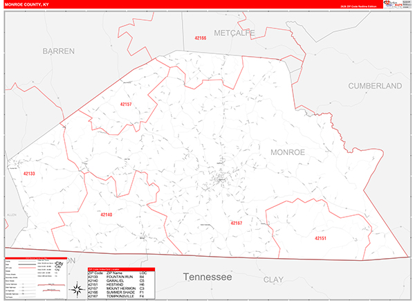 Monroe County, KY Zip Code Map