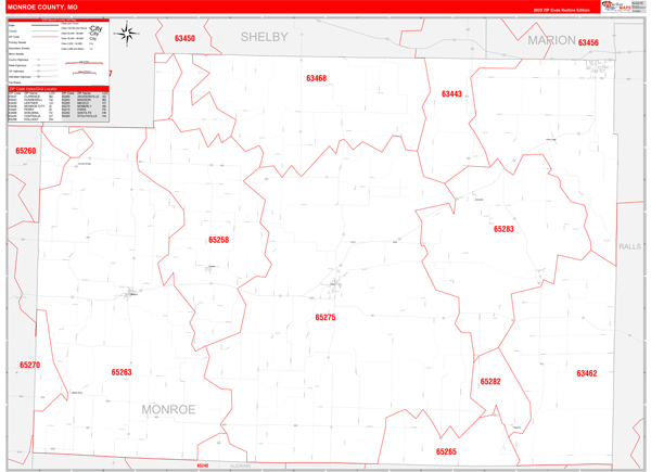 Monroe County Digital Map Red Line Style