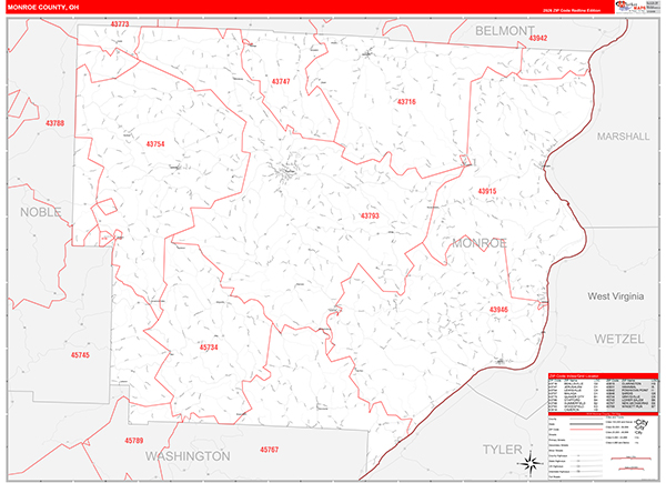 Monroe County, OH Zip Code Map