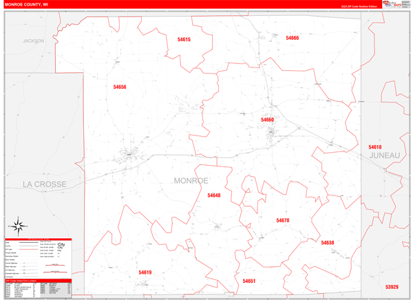 Monroe County Digital Map Red Line Style